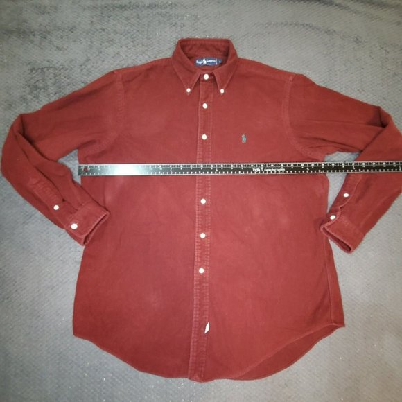 Ralph Lauren Button-Down Maroon Shirt Adult Large Green Pony Casual Mens - Picture 8 of 12